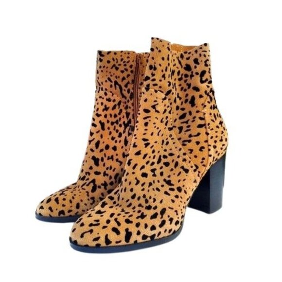Animal Print Booties Cheetah Leopard Leather Boots Ankle Boho Fall Favroite - Picture 1 of 7